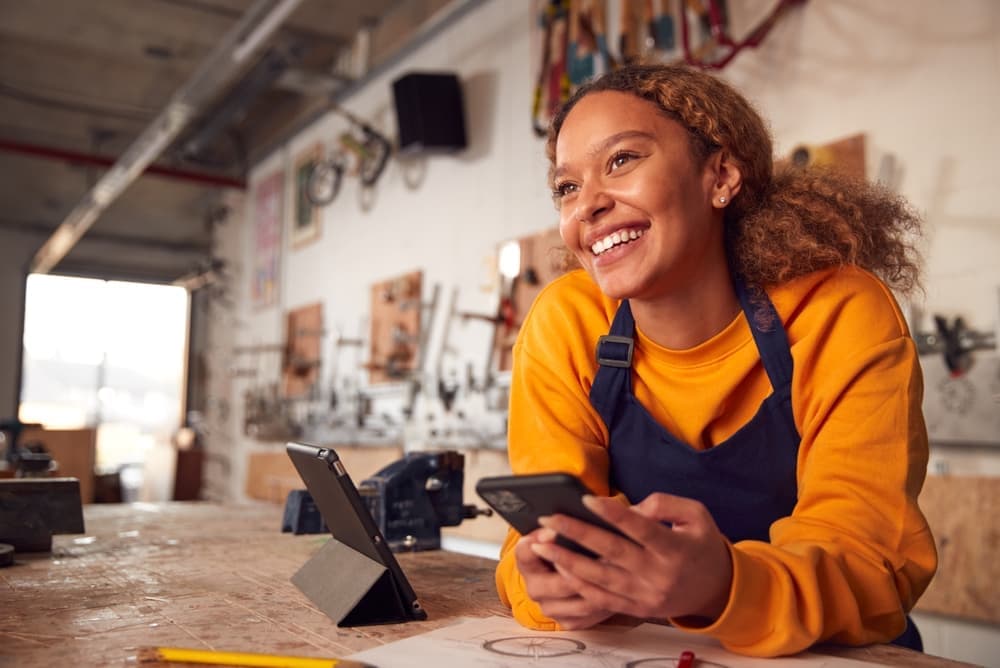 A small business owner managing her finances with Workwell